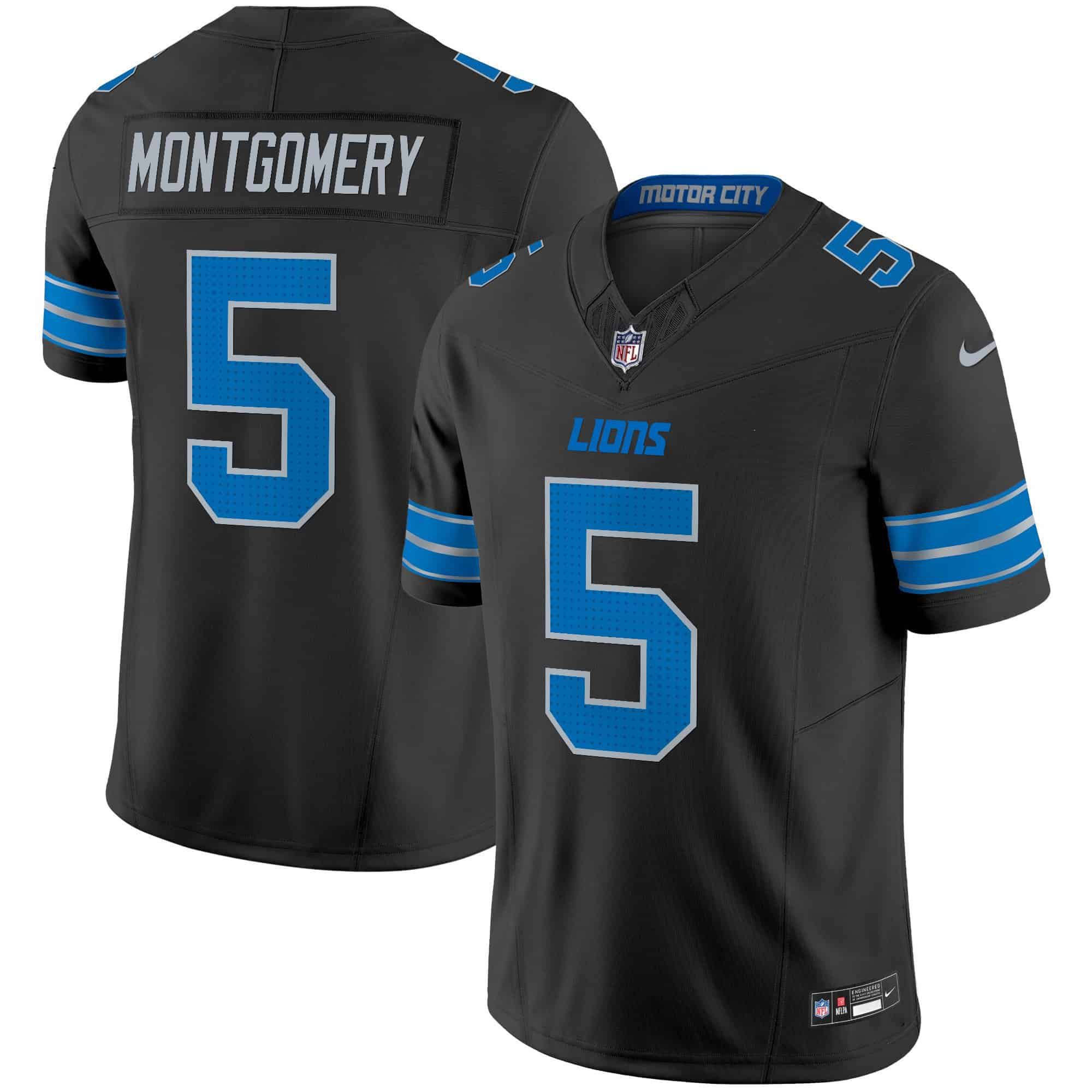 Men Detroit Lions #5 Montgomery Black 2024 Nike Vapor Limited NFL Jersey style 1